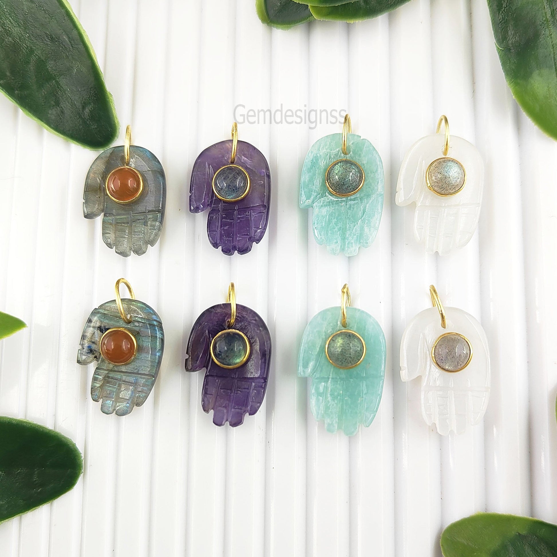Healing Gemstone Hamsa Hand Pendant | Gold Vermeil Spiritual Jewelry for Her