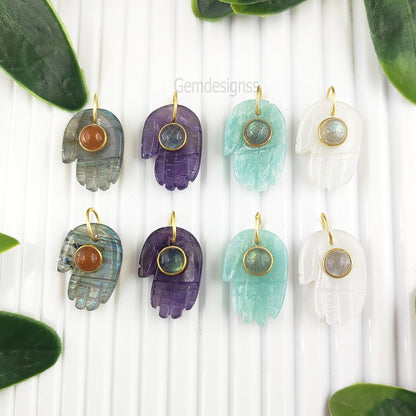 Healing Gemstone Hamsa Hand Pendant | Gold Vermeil Spiritual Jewelry for Her