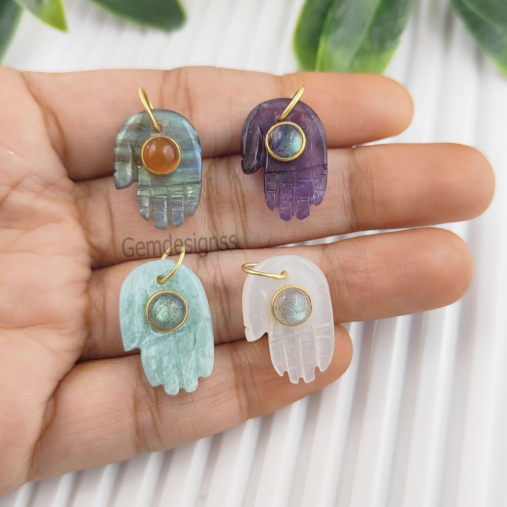 Beautifully Crafted Hamsa Hand Pendant | Gold Vermeil and Healing Gemstone