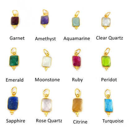 Gold Plated Sterling Silver 8x6mm Rectangle Gemstone Pendant Fancy Birthstone Charm for Jewelry Designers