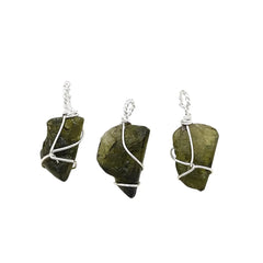 Genuine Moldavite Crystal Pendant Raw Tektite Healing Stone Wire Wrapped in 925 Sterling Silver Spiritual Jewelry Charm- Selling Per Piece
