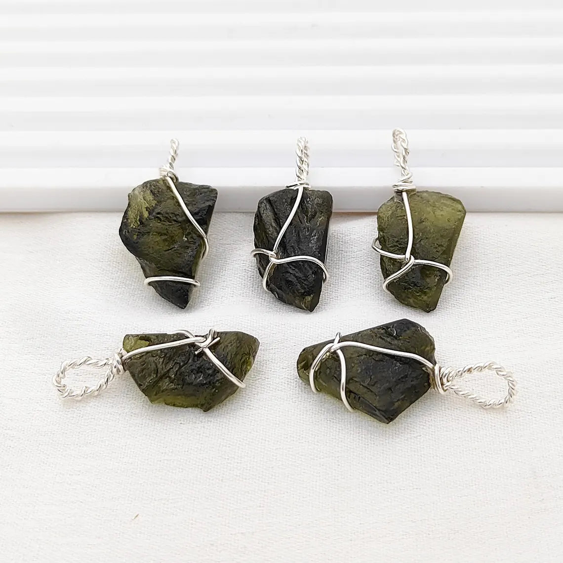 Genuine Moldavite Crystal Pendant Raw Tektite Healing Stone Wire Wrapped in 925 Sterling Silver Spiritual Jewelry Charm- Selling Per Piece