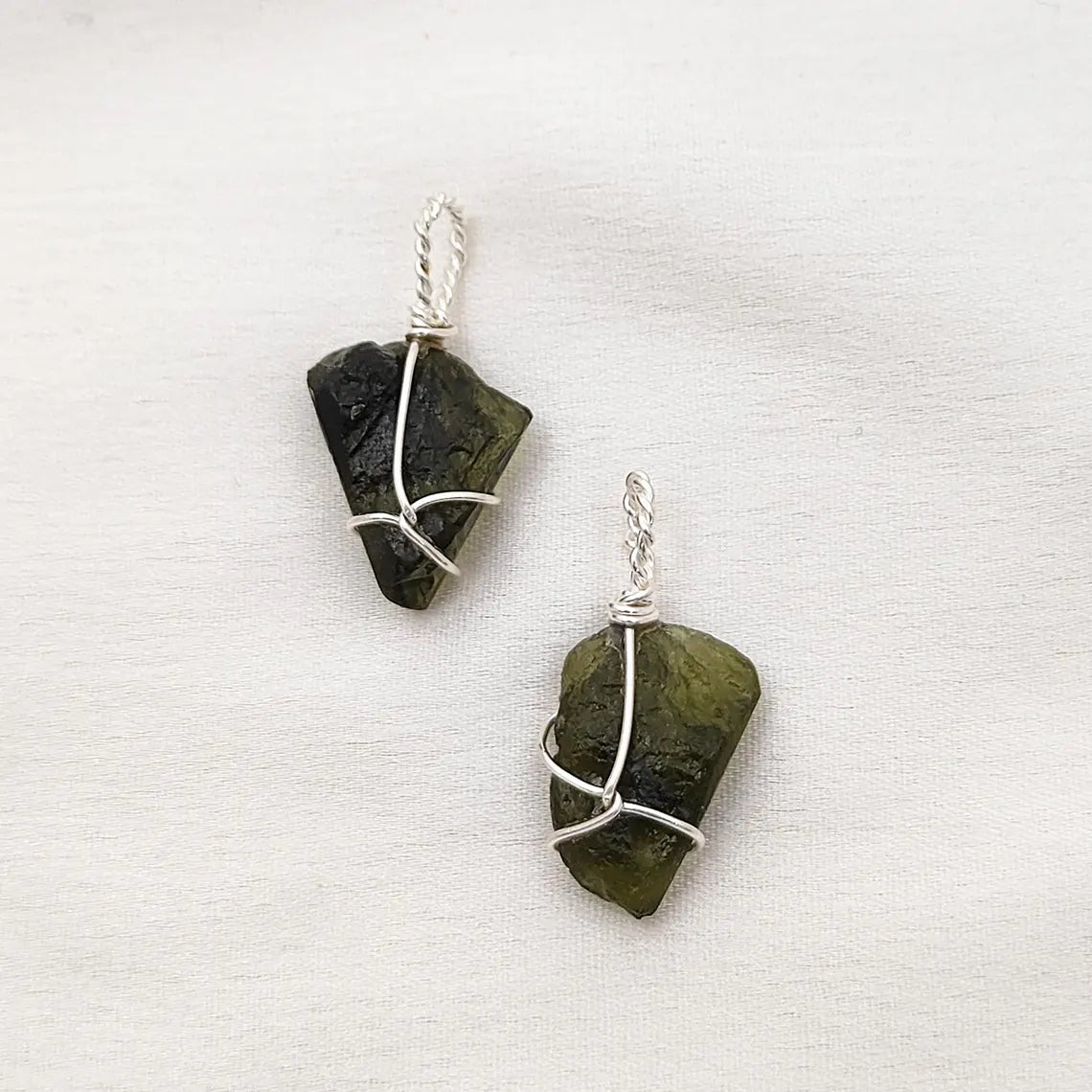 Genuine Moldavite Crystal Pendant Raw Tektite Healing Stone Wire Wrapped in 925 Sterling Silver Spiritual Jewelry Charm- Selling Per Piece
