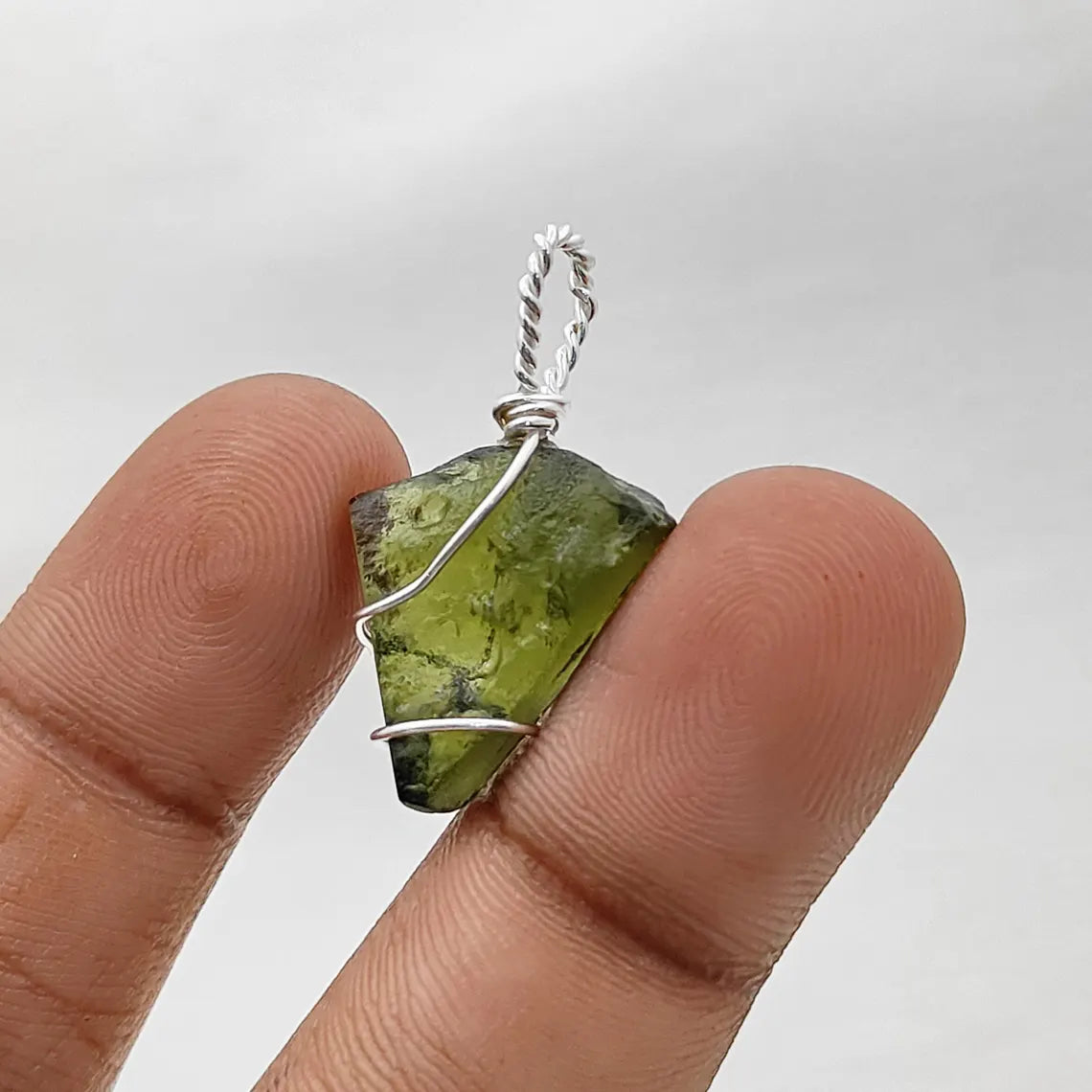 Genuine Moldavite Crystal Pendant Raw Tektite Healing Stone Wire Wrapped in 925 Sterling Silver Spiritual Jewelry Charm- Selling Per Piece