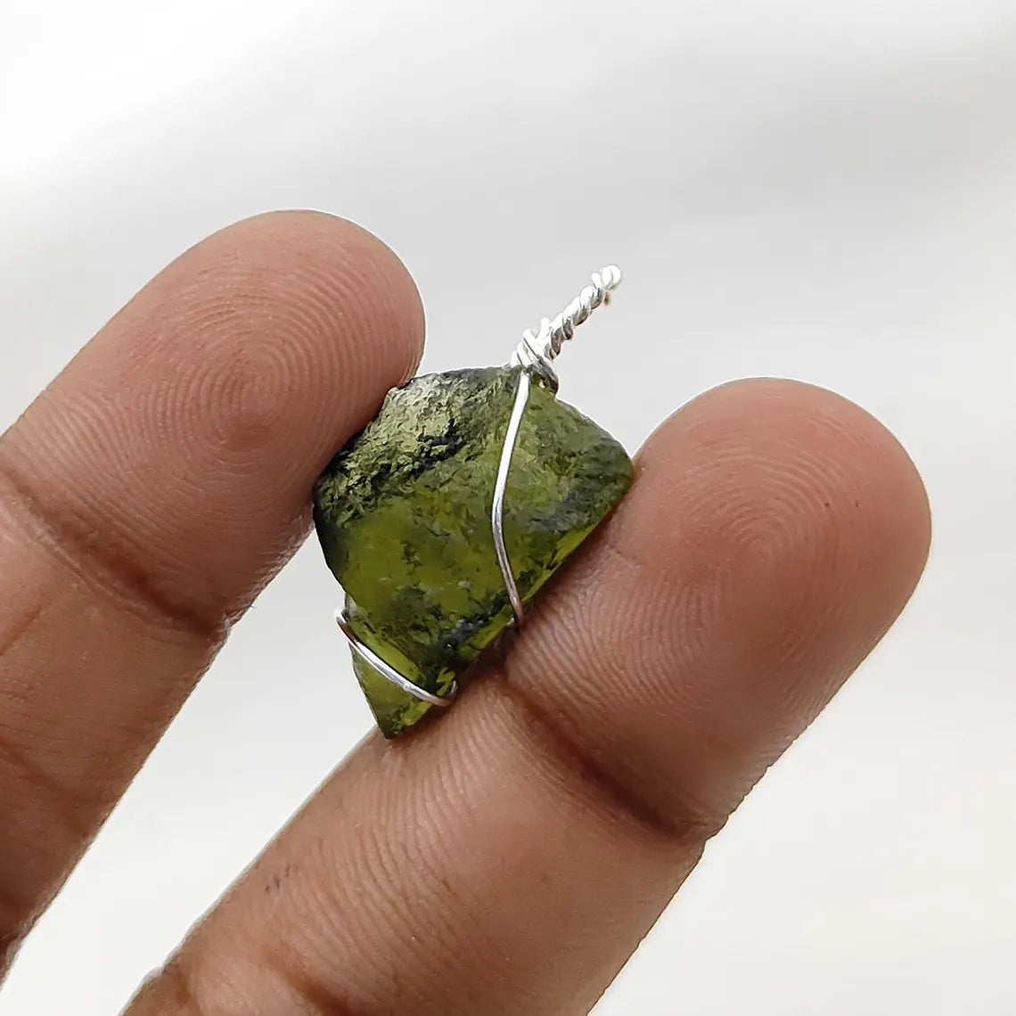 Genuine Moldavite Crystal Pendant Raw Tektite Healing Stone Wire Wrapped in 925 Sterling Silver Spiritual Jewelry Charm- Selling Per Piece