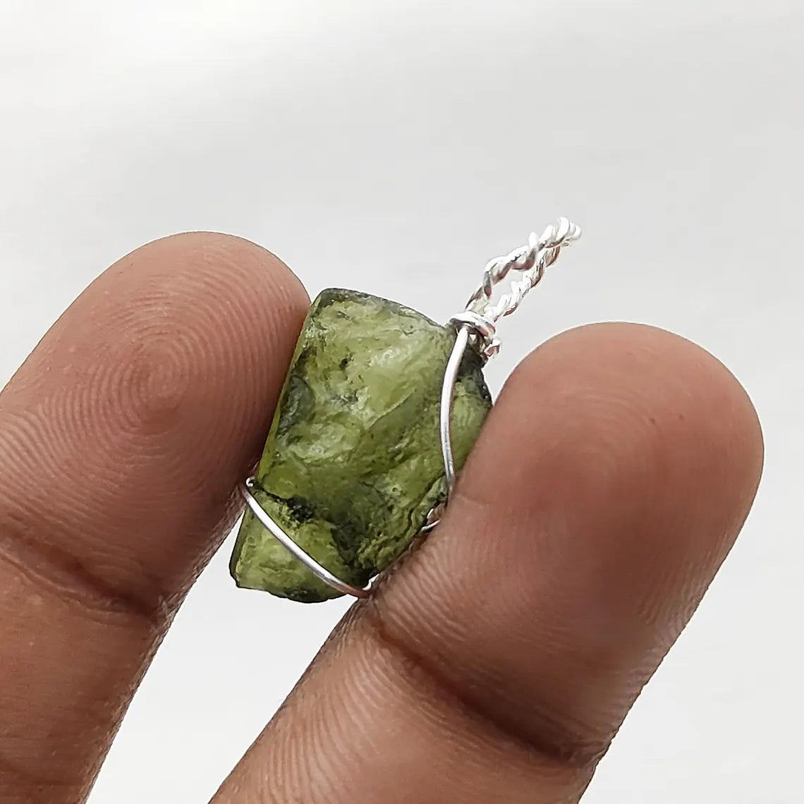 Genuine Moldavite Crystal Pendant Raw Tektite Healing Stone Wire Wrapped in 925 Sterling Silver Spiritual Jewelry Charm- Selling Per Piece