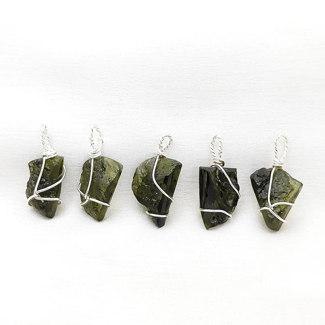 Genuine Moldavite Crystal Pendant Raw Tektite Healing Stone Wire Wrapped in 925 Sterling Silver Spiritual Jewelry Charm- Selling Per Piece