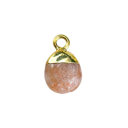 Genuine Sunstone Tumble Pendant 8–10mm Smooth Polished Healing Crystal Birthstone Charm with Gold or Silver Electroplated Cap- Selling Per Piece