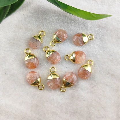 Genuine Sunstone Tumble Pendant 8–10mm Smooth Polished Healing Crystal Birthstone Charm with Gold or Silver Electroplated Cap- Selling Per Piece