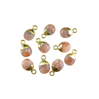 Genuine Sunstone Tumble Pendant 8–10mm Smooth Polished Healing Crystal Birthstone Charm with Gold or Silver Electroplated Cap- Selling Per Piece