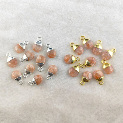 Genuine Sunstone Tumble Pendant 8–10mm Smooth Polished Healing Crystal Birthstone Charm with Gold or Silver Electroplated Cap- Selling Per Piece