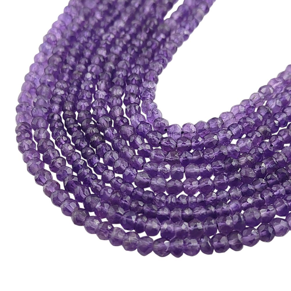 Genuine Amethyst 3mm Faceted Rondelle Beads – High-Quality Gemstones for Jewelry