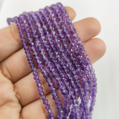 Genuine Amethyst 3mm Faceted Rondelle Gemstone Beads