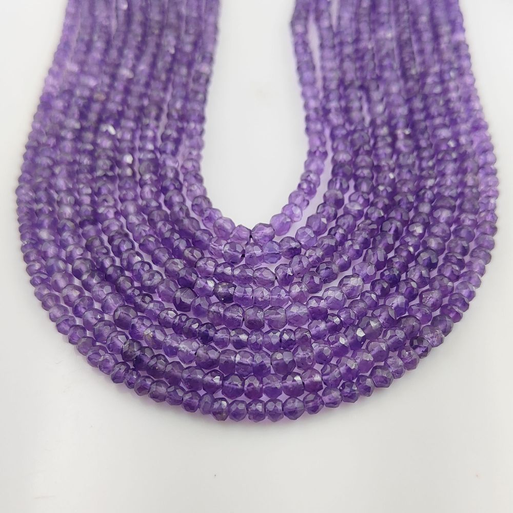 Amethyst Gemstone Beads – 3mm Faceted Rondelle Cut for Jewelry Making