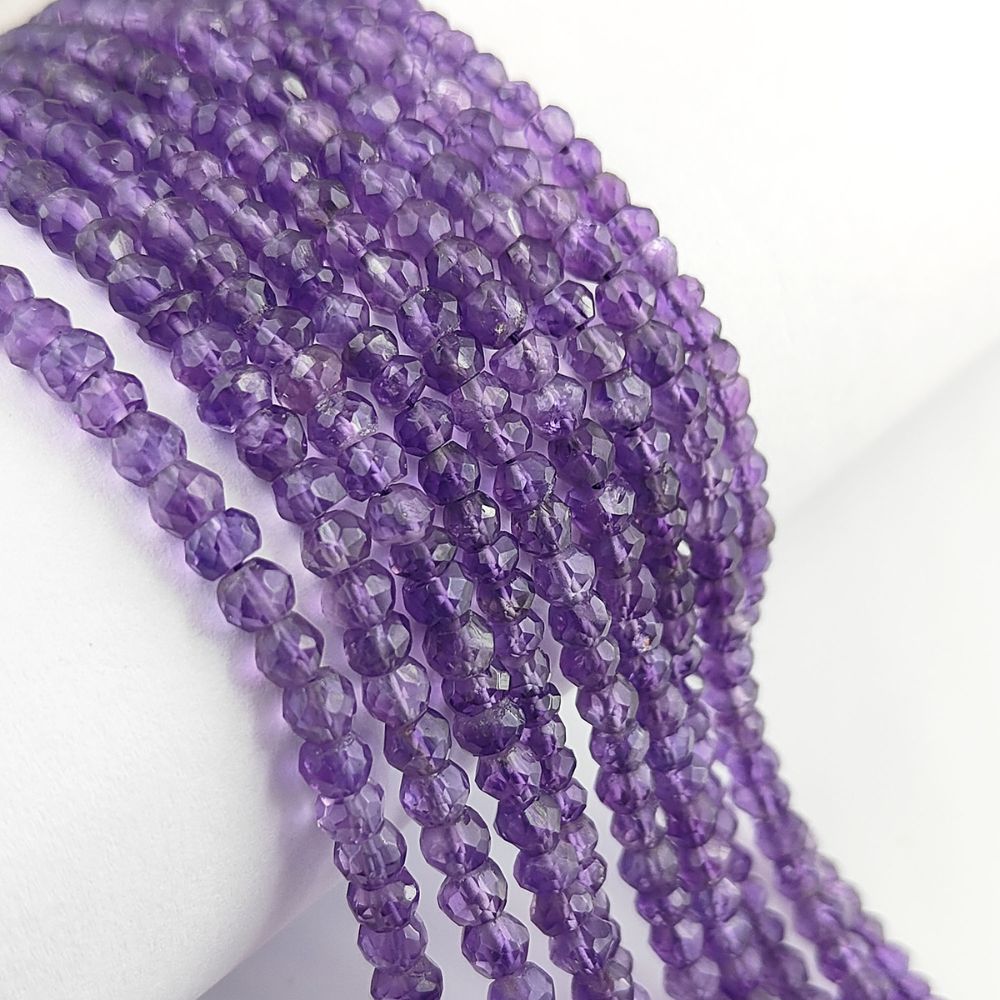 Deep Purple Amethyst Faceted Rondelle Beads – 3mm Size for Dainty Creations