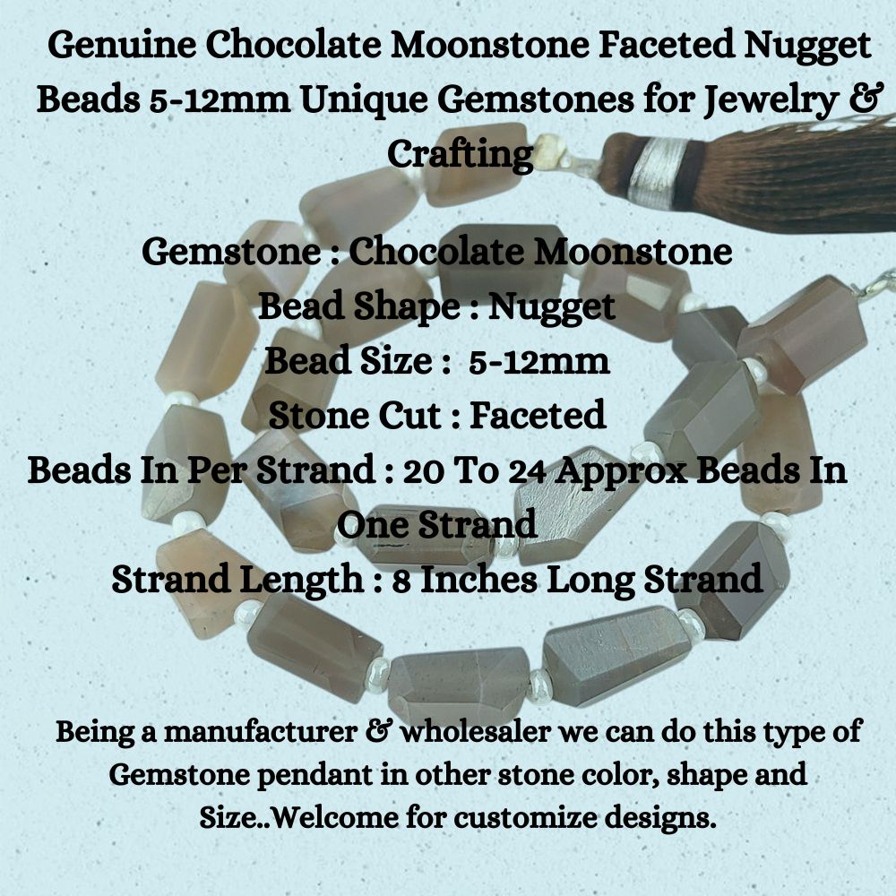 Genuine Chocolate Moonstone Faceted Nugget Beads 5-12mm Unique Gemstones for Jewelry & Crafting