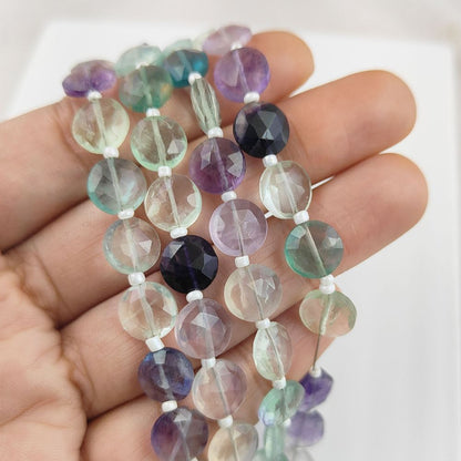 Genuine Fluorite Coin Shape Gemstone Beads for Bracelet & Earrings