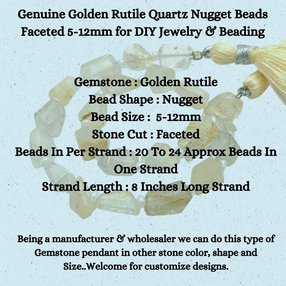 Genuine Golden Rutile Quartz Nugget Beads Faceted 5-12mm for DIY Jewelry & Beading