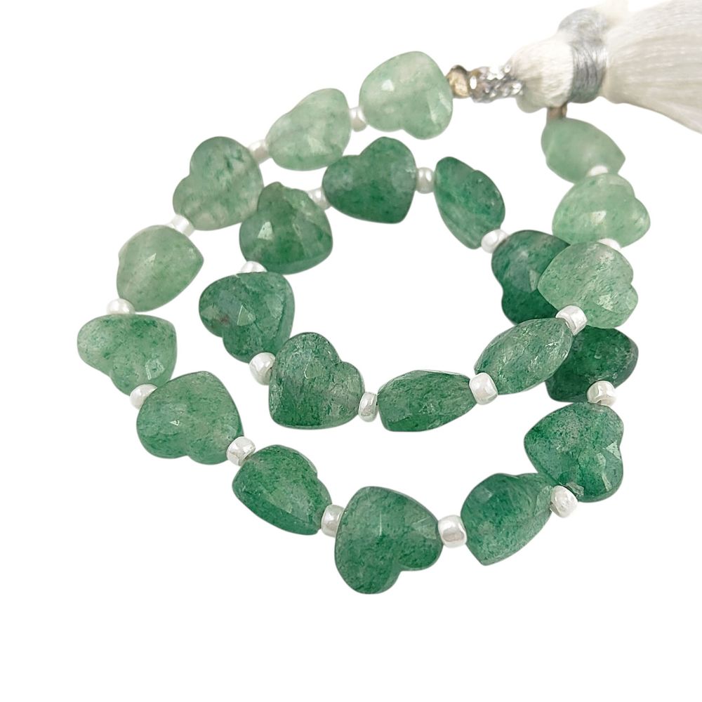 Genuine Green Strawberry Quartz Faceted Heart Beads