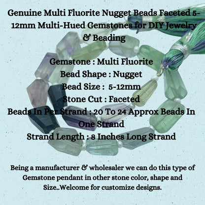 Genuine Multi Fluorite Nugget Beads Faceted 5-12mm Multi-Hued Gemstones for DIY Jewelry & Beading