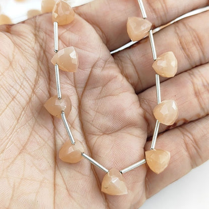 Genuine Peach Moonstone Trillion Faceted Beads for Jewelry Making