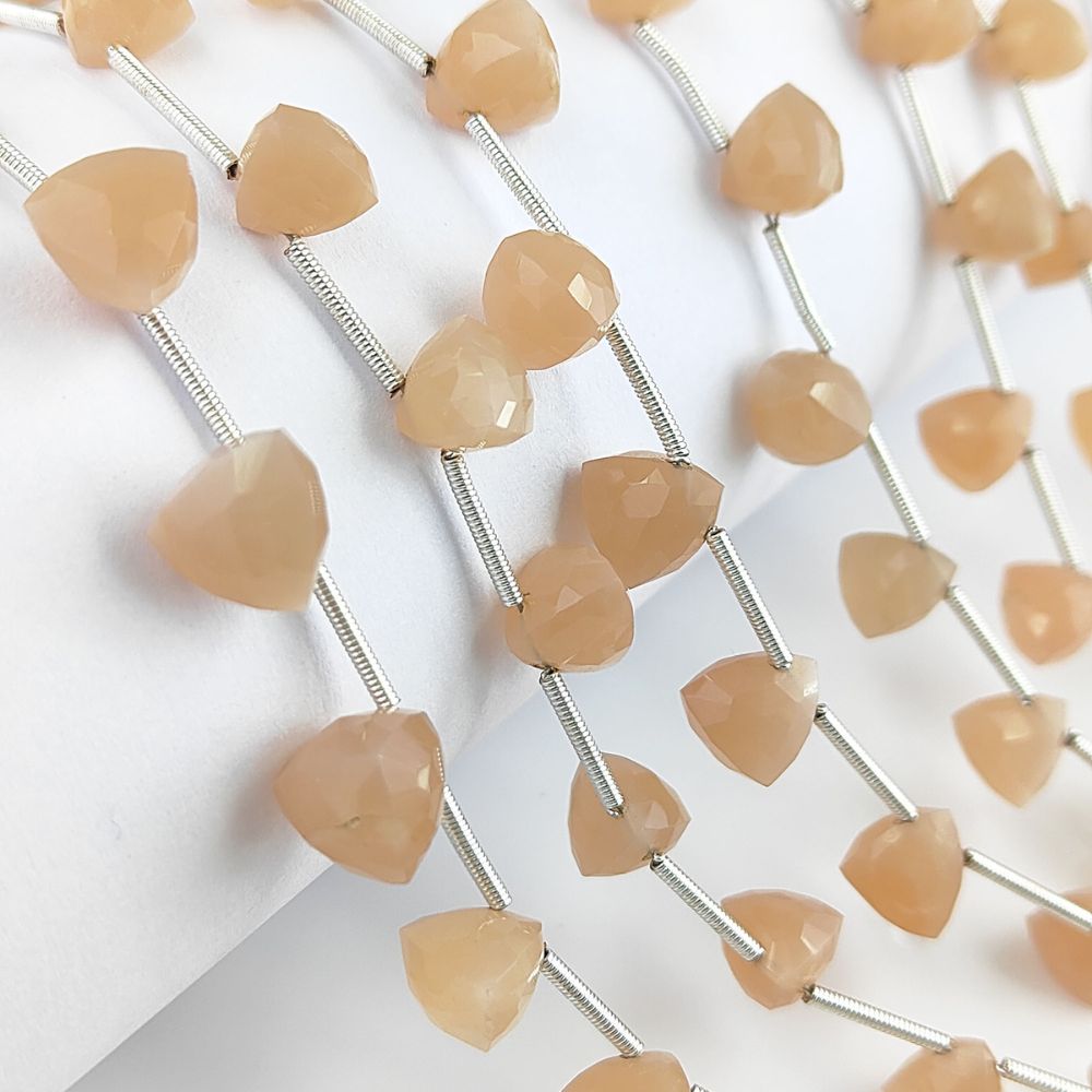 Genuine Peach Moonstone Trillion Faceted Beads for Jewelry Making