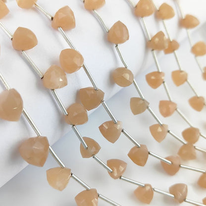 Genuine Peach Moonstone Trillion Faceted Beads for Jewelry Making