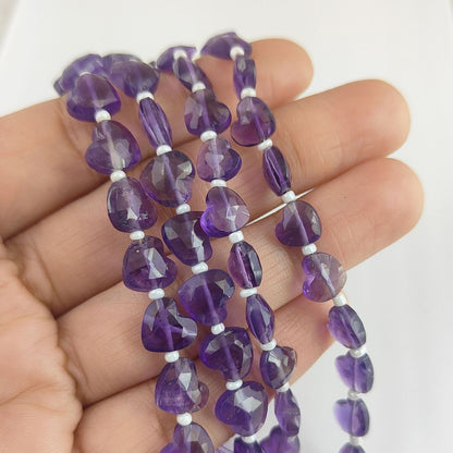 Genuine Purple Amethyst Heart Shape Gemstone Beads Faceted 8-9mm Stones for DIY Jewelry & Crafting