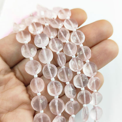Genuine Rose Quartz Coin Shape Gemstone Beads