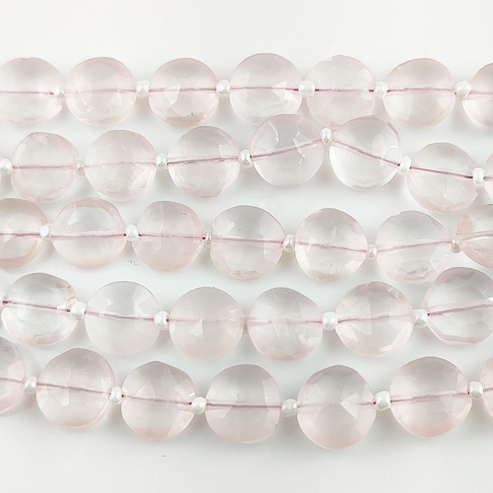 Genuine Rose Quartz Coin Shape Gemstone Beads