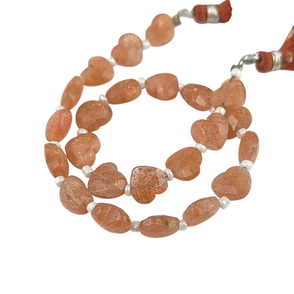 Genuine Sunstone Faceted Heart Beads