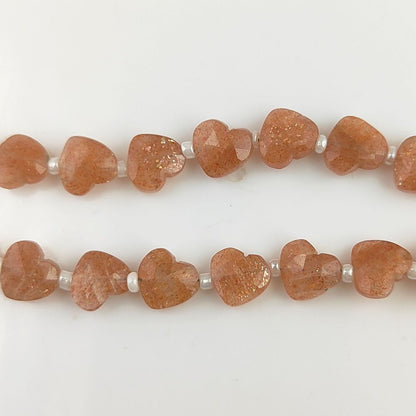 Genuine Sunstone Heart Shape Gemstone Beads Faceted 8-9mm Stones for DIY Jewelry & Crafting