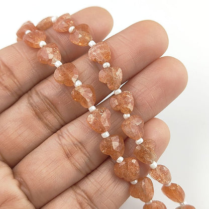 Genuine Sunstone Heart Shape Gemstone Beads Faceted 8-9mm Stones for DIY Jewelry & Crafting