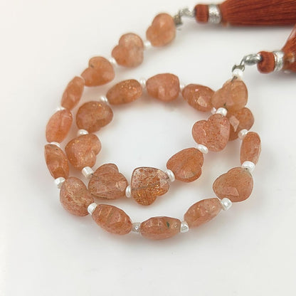 Genuine Sunstone Heart Shape Gemstone Beads Faceted 8-9mm Stones for DIY Jewelry & Crafting