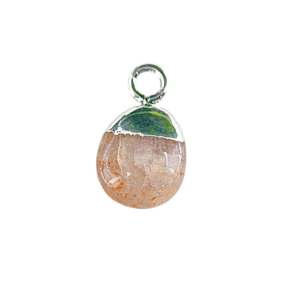 Genuine Sunstone Tumble Pendant 8–10mm Smooth Polished Healing Crystal Birthstone Charm with Gold or Silver Electroplated Cap- Selling Per Piece