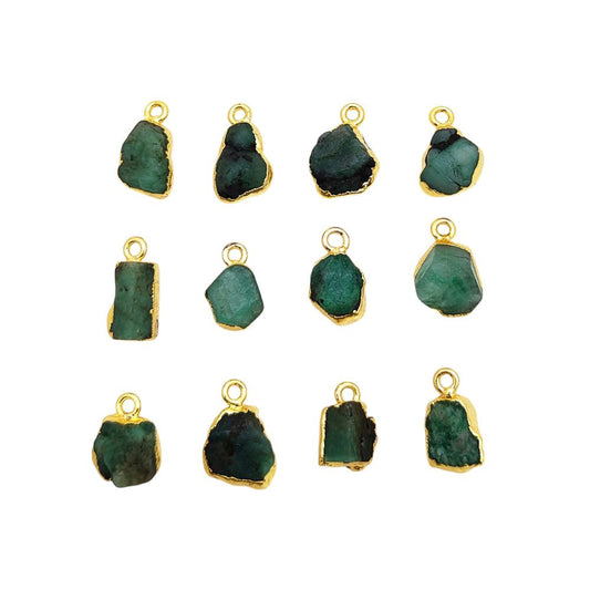 Gold-Electroplated Rough Emerald Pendant – May Birthstone Charm for Spiritual & Handmade Jewelry- Selling Per Piece