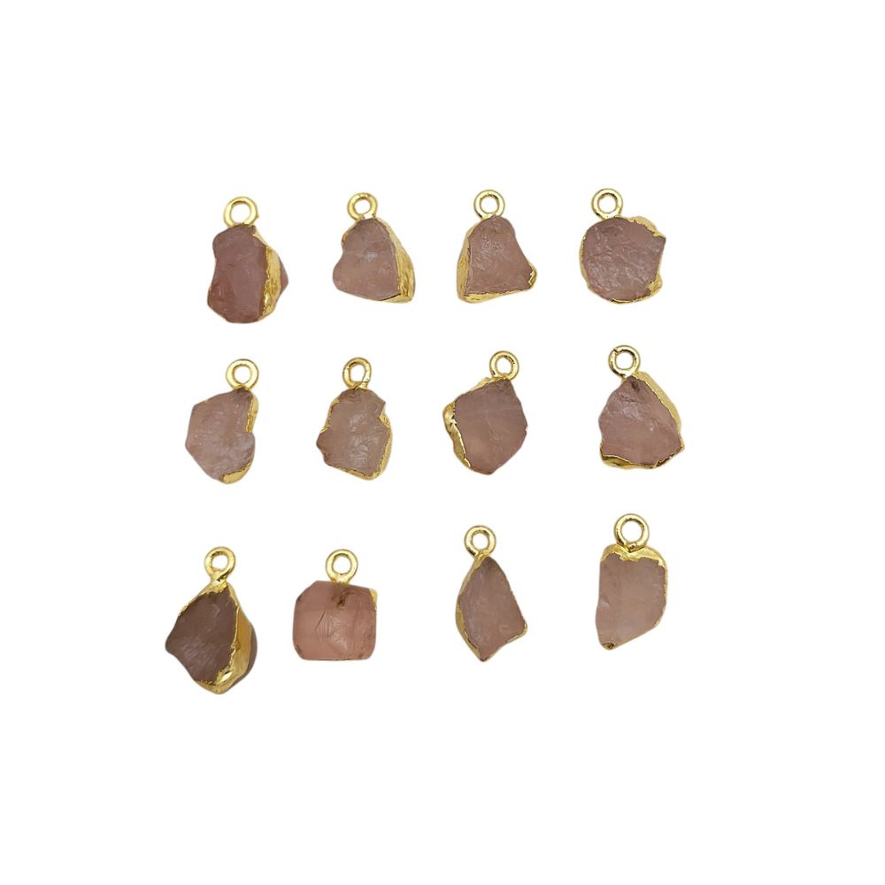 Gold-Plated Raw Rose Quartz Pendant Heart Chakra Crystal for Energy Healing & Handmade Necklaces- Selling Per Piece