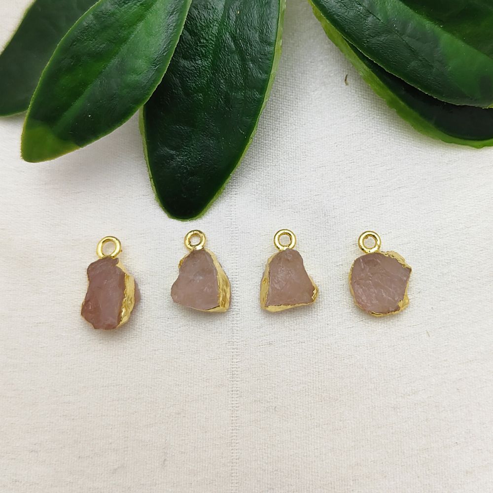 Gold-Plated Raw Rose Quartz Pendant Heart Chakra Crystal for Energy Healing & Handmade Necklaces- Selling Per Piece