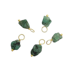 Gold-Plated Sterling Silver Wire Wrapped Emerald Pendant Handmade Raw Gemstone Charm for DIY Accessories- Selling Per Piece