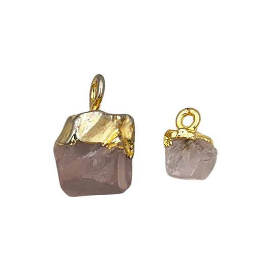 Gold Capped Raw Rose Quartz Pendant Handmade Pink Crystal for Healing Jewelry & Custom Necklace Making- Selling Per Piece