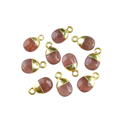 8–10mm Natural Pink Strawberry Quartz Healing Crystal Tumble Pendant Smooth Polished Birthstone Gemstone Charm for DIY Jewelry Making- Selling Per Piece