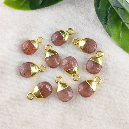 8–10mm Natural Pink Strawberry Quartz Healing Crystal Tumble Pendant Smooth Polished Birthstone Gemstone Charm for DIY Jewelry Making- Selling Per Piece