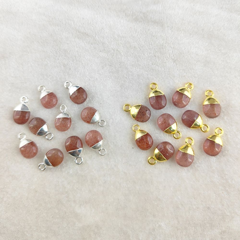 8–10mm Natural Pink Strawberry Quartz Healing Crystal Tumble Pendant Smooth Polished Birthstone Gemstone Charm for DIY Jewelry Making- Selling Per Piece