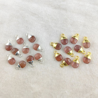 8–10mm Natural Pink Strawberry Quartz Healing Crystal Tumble Pendant Smooth Polished Birthstone Gemstone Charm for DIY Jewelry Making- Selling Per Piece