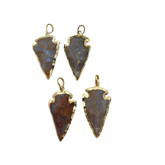 Gold Electroplated Agate Arrowhead Pendant Raw Natural Gemstone for DIY Necklaces & Tribal Jewelry Designs- Selling Per Piece