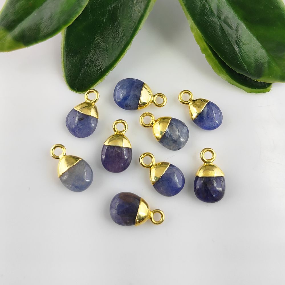 8–10mm Genuine Blue Sapphire Healing Crystal Tumble Pendant Smooth Polished September Birthstone Gemstone Charm- Selling Per Piece