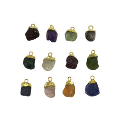Raw Multi-Gemstone Pendant Handmade Mixed Crystal Charm with Gold Electroplated Cap for DIY Jewelry Making- Selling Per Piece