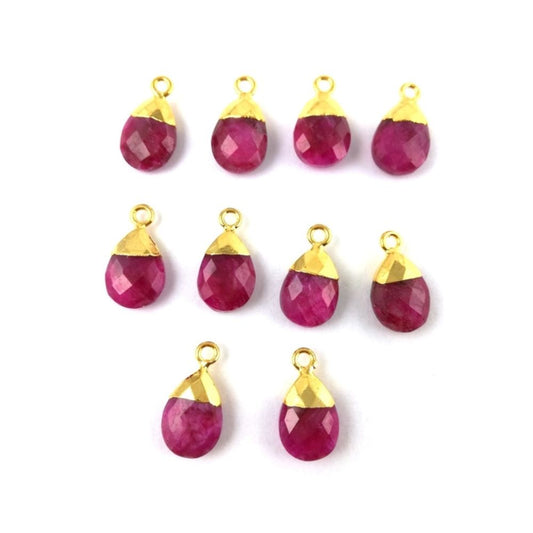13×9mm Red Ruby Pendant, July Birthstone Pear-Shaped Gemstone with Gold Bail for Necklaces & Bracelets - Selling Per Piece