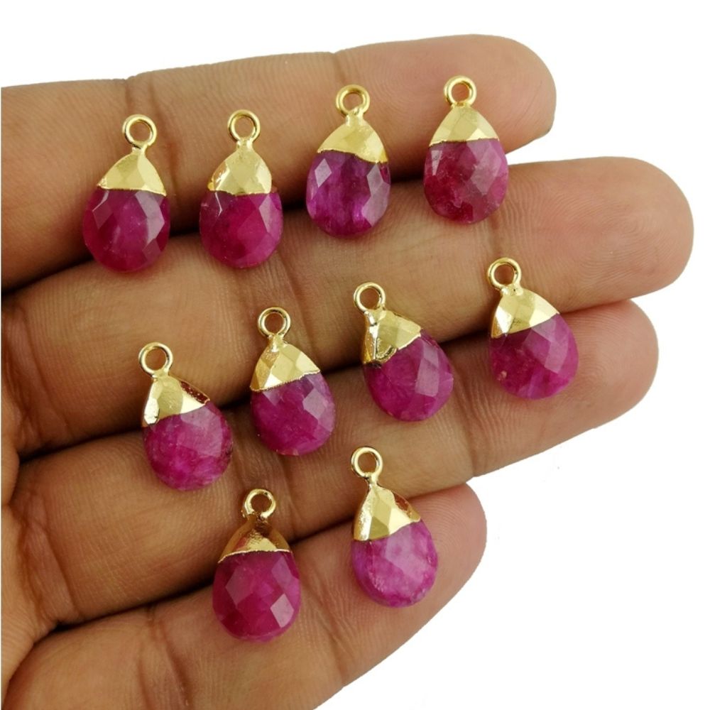 13×9mm Red Ruby Pendant, July Birthstone Pear-Shaped Gemstone with Gold Bail for Necklaces & Bracelets - Selling Per Piece
