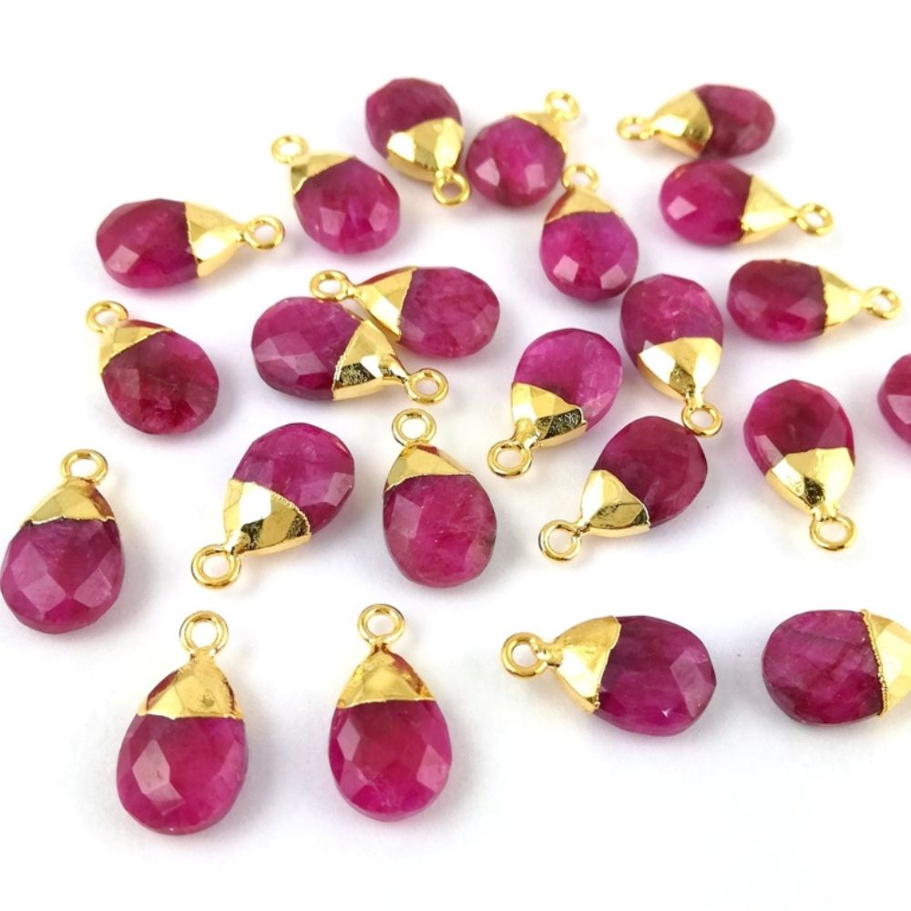 13×9mm Red Ruby Pendant, July Birthstone Pear-Shaped Gemstone with Gold Bail for Necklaces & Bracelets - Selling Per Piece